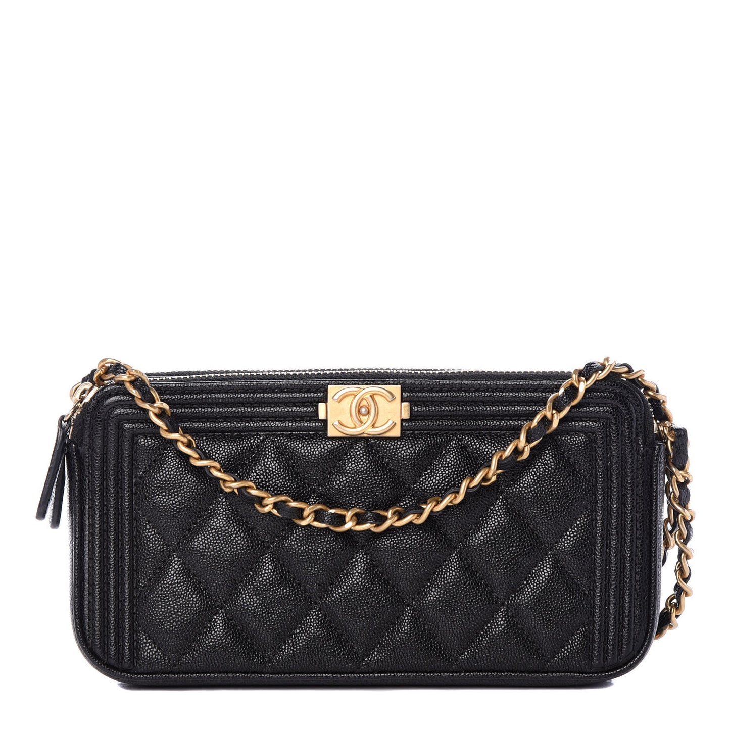 Caviar Quilted Small Boy Clutch With Chain Black