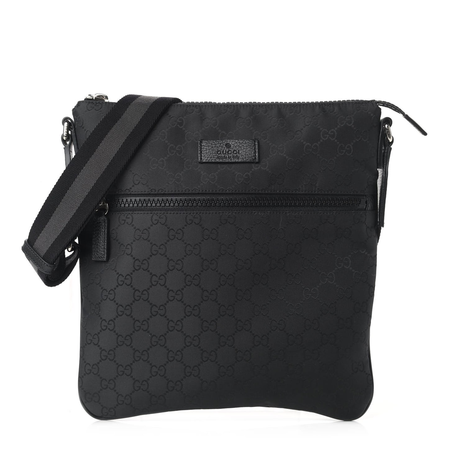 Nylon Monogram Medium Flat Messenger Bag Black