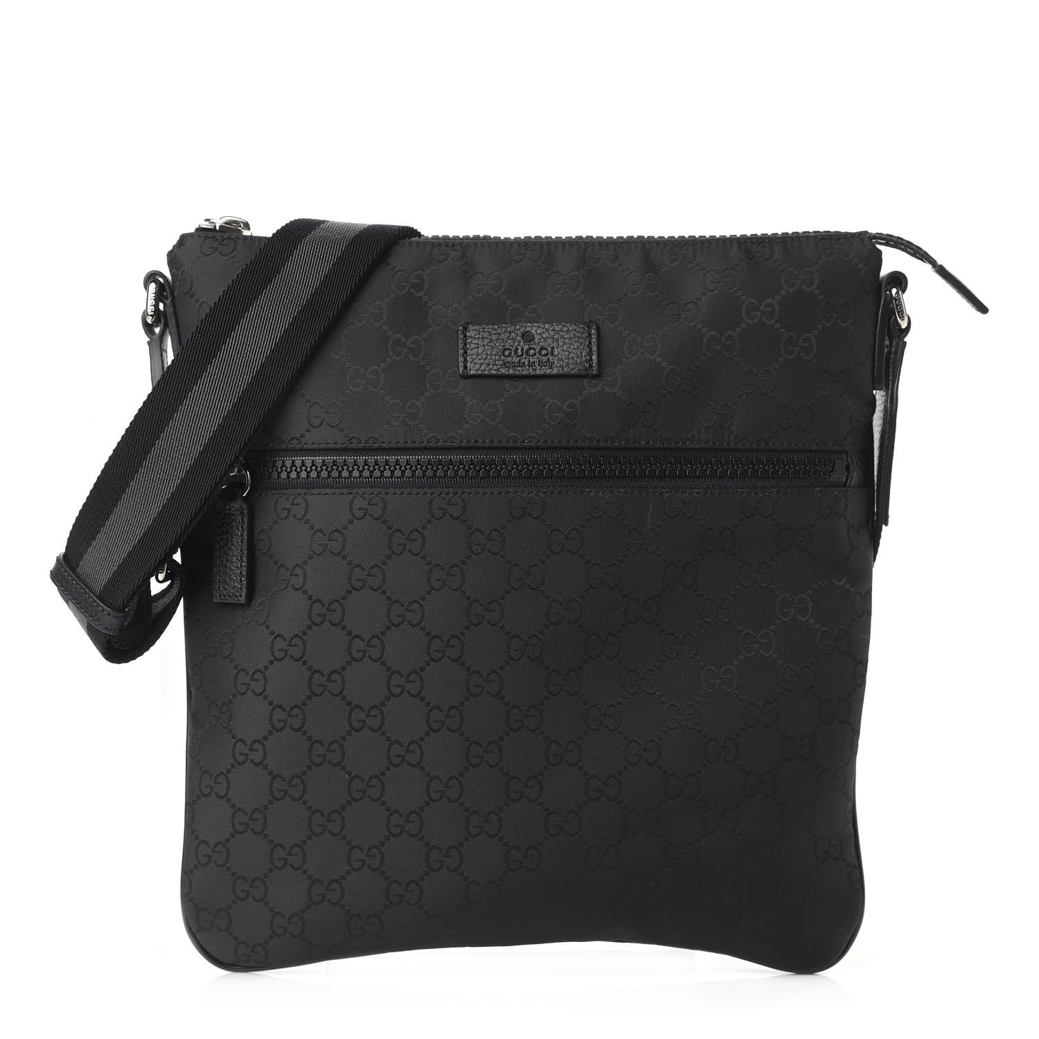 Gucci Nylon Monogram Medium Flat Messenger Bag Black 1 of 9