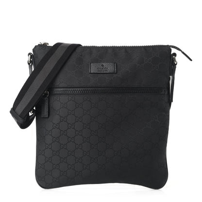 Gucci Nylon Monogram Medium Flat Messenger Bag Black 1 of 9