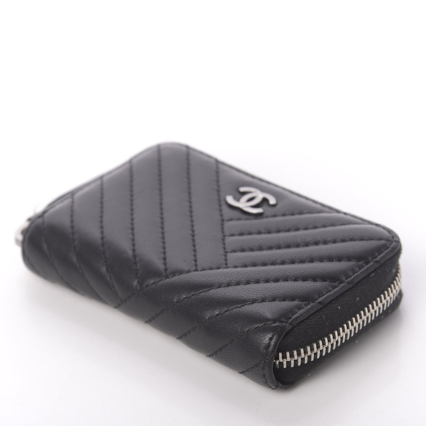Lambskin Quilted Crossing Zip Around Coin Purse Black