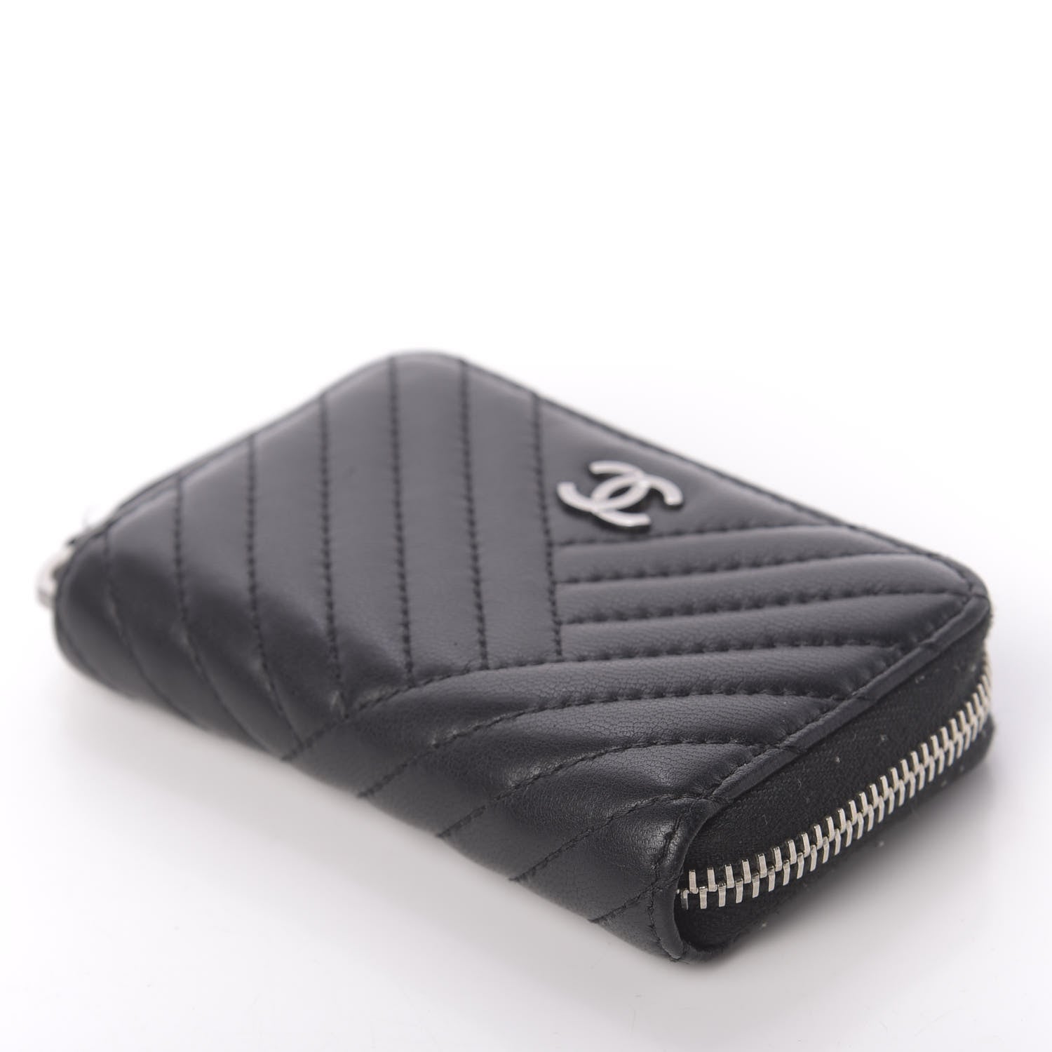 Chanel Lambskin Quilted Crossing Zip Around Coin Purse Black 5 of 10