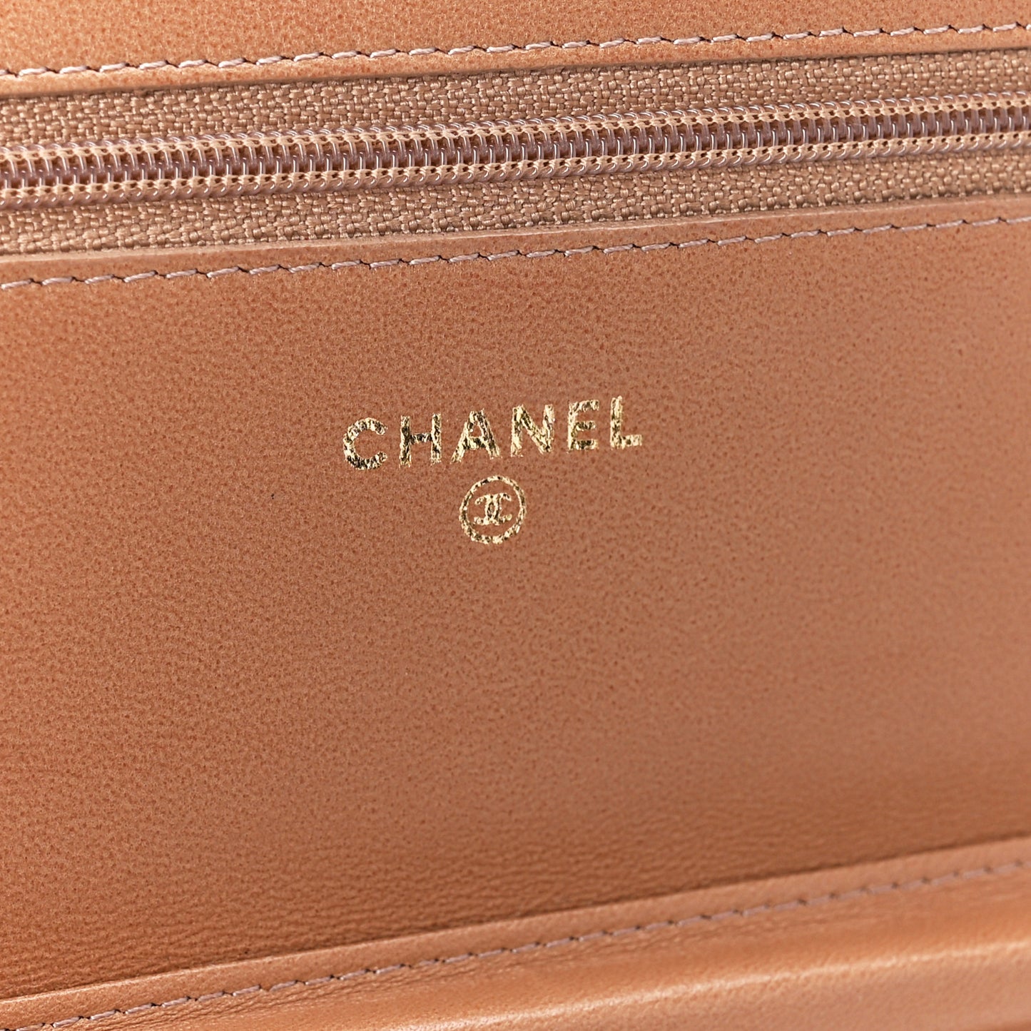 Lambskin Quilted Wallet On Chain WOC Dark Beige
