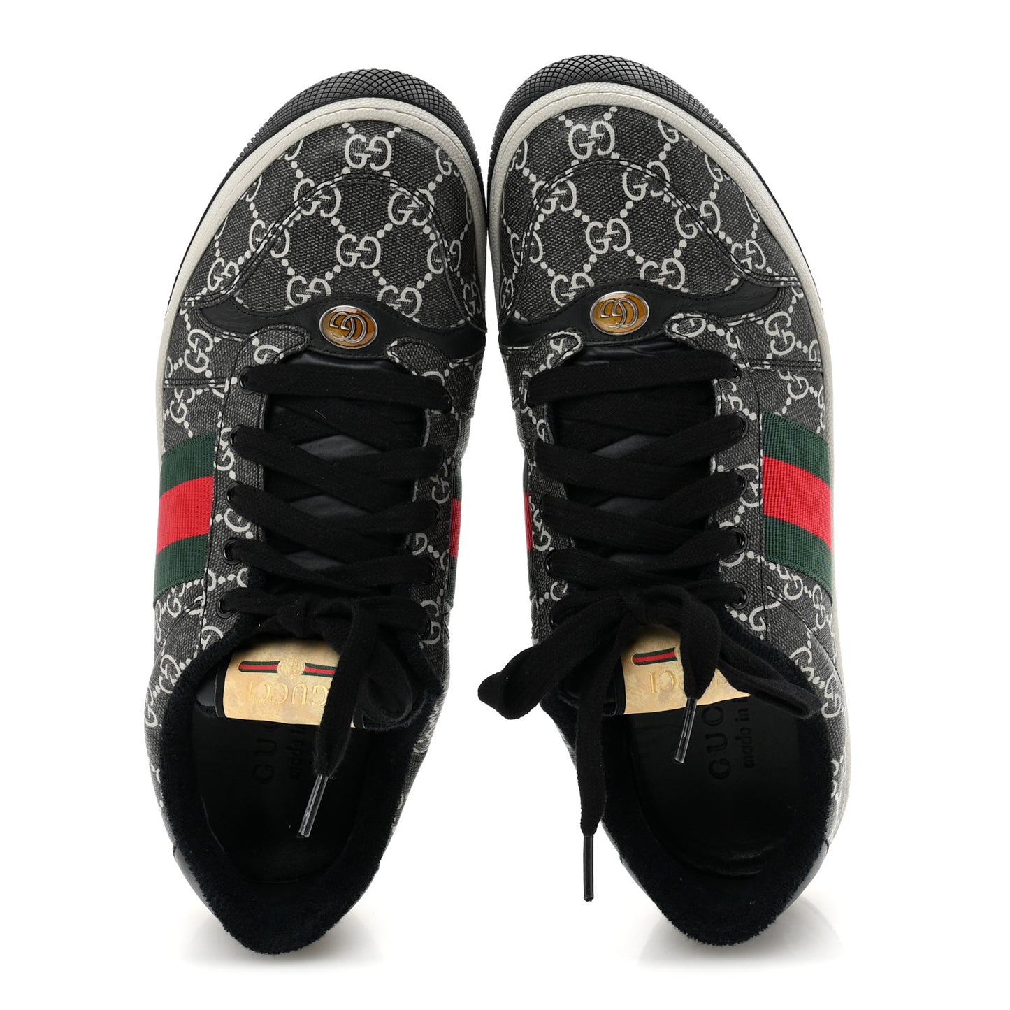 GG Supereme Monogram Miro Soft Calfskin Web Mens Screener Sneakers 9 Black Grey Sky