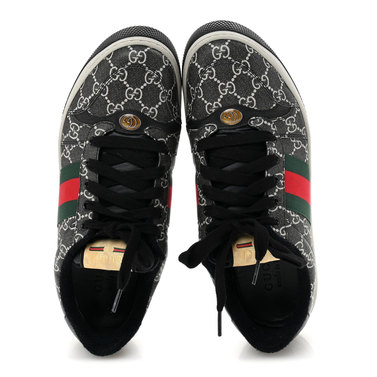 Gucci GG Supereme Monogram Miro Soft Calfskin Web Mens Screener Sneakers 9 Black Grey Sky 2 of 10