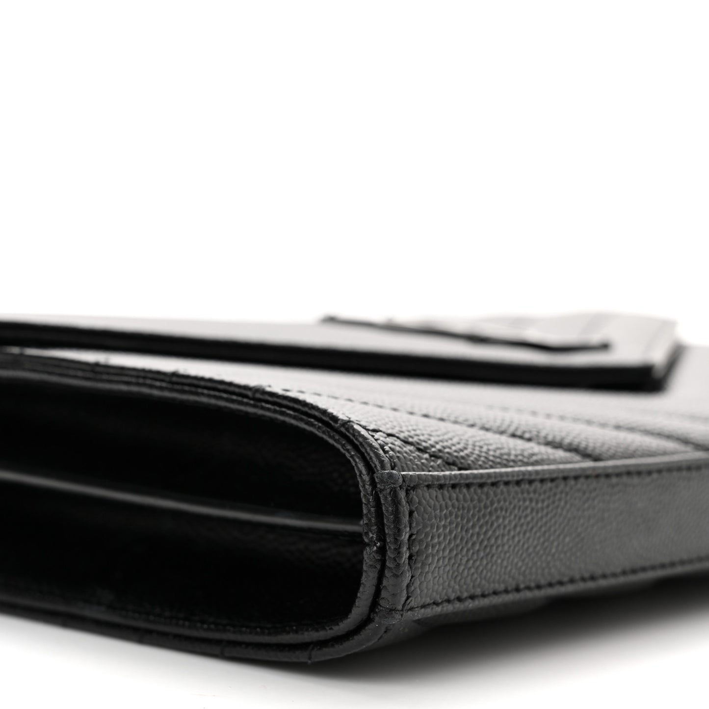 Grain De Poudre Matelasse Chevron Monogram Monochrome Chain Wallet Black