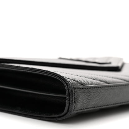 Saint Laurent Grain De Poudre Matelasse Chevron Monogram Monochrome Chain Wallet Black 8 of 11