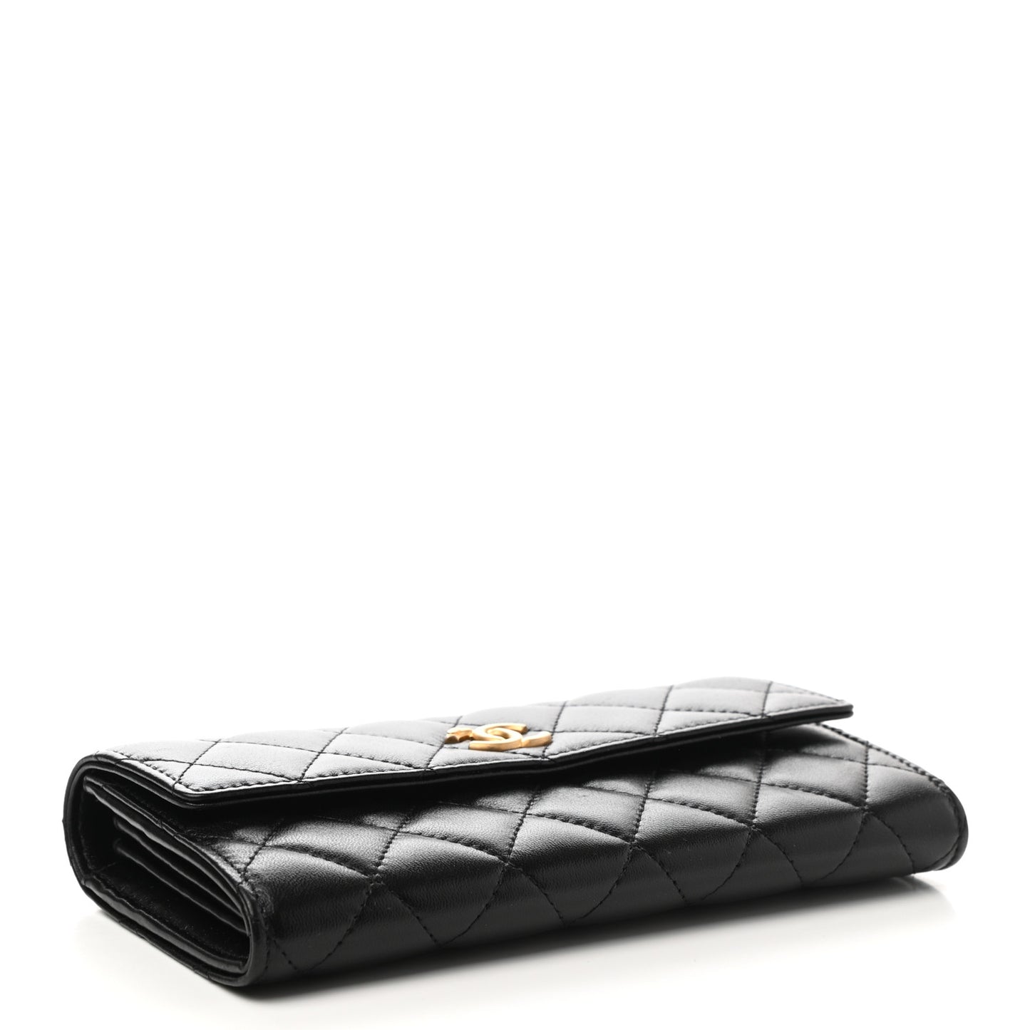 Lambskin Quilted Long Flap Wallet Black