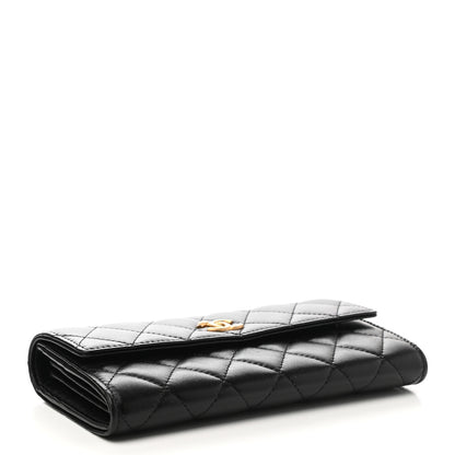 Chanel Lambskin Quilted Long Flap Wallet Black 4 of 9