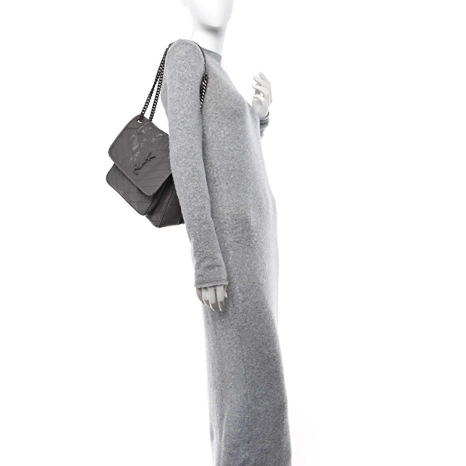 Saint Laurent Crinkled Calfskin Matelasse Monogram Medium Niki Chain Satchel Fog 2 of 11