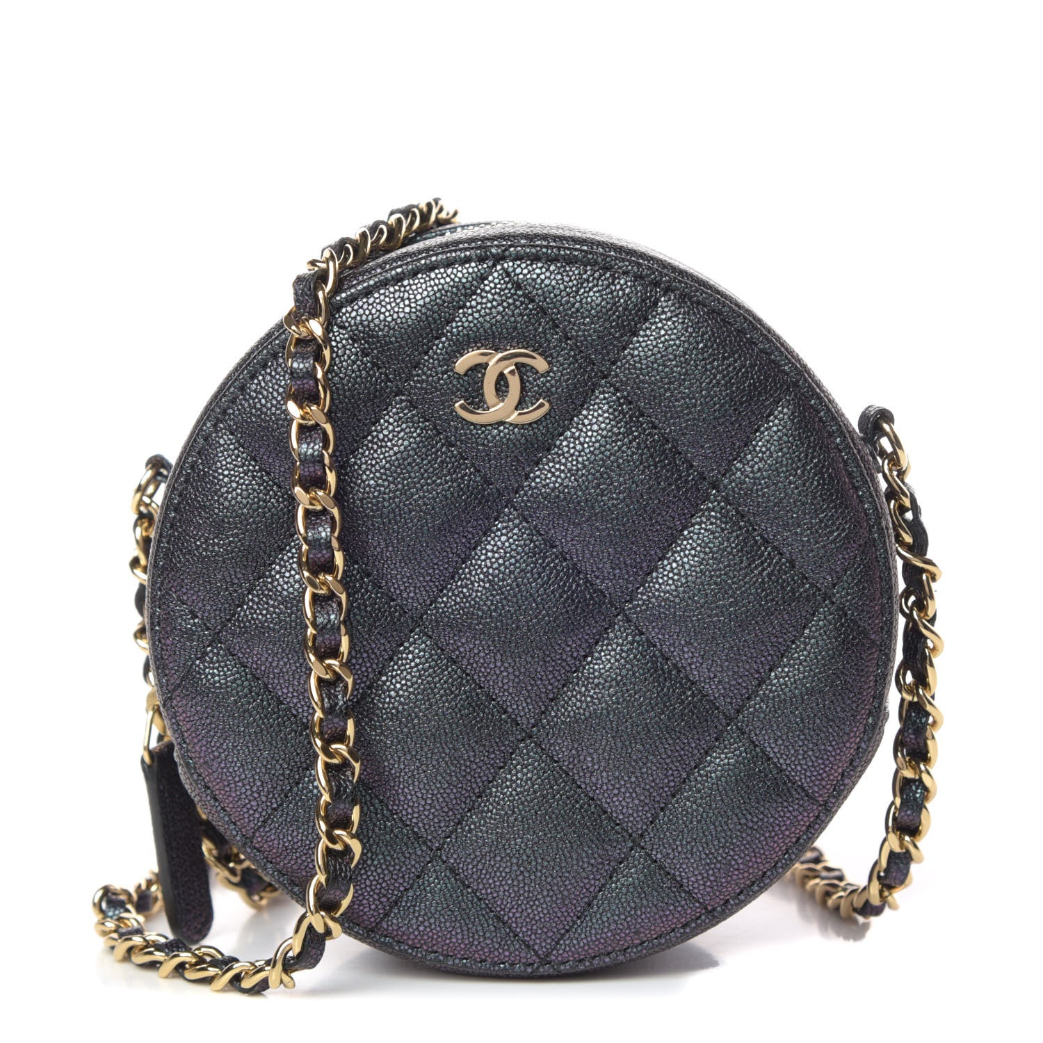Chanel Iridescent Caviar Quilted Round Clutch With Chain Black 1 of 10