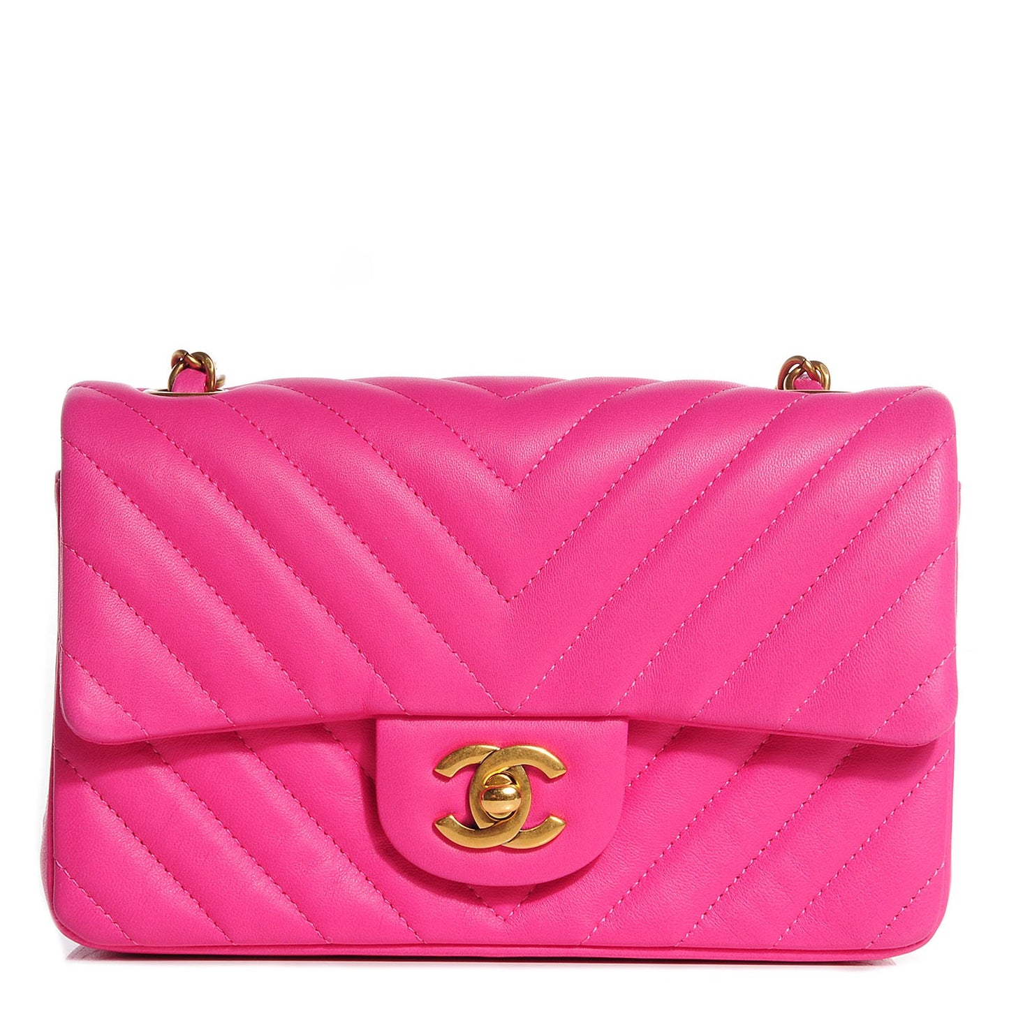 Lambskin Chevron Quilted Mini Rectangular Flap Fuchsia
