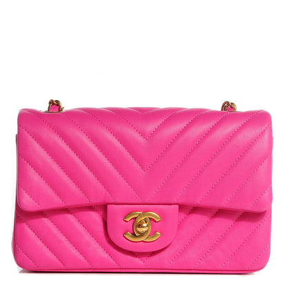 Chanel Lambskin Chevron Quilted Mini Rectangular Flap Fuchsia 1 of 9