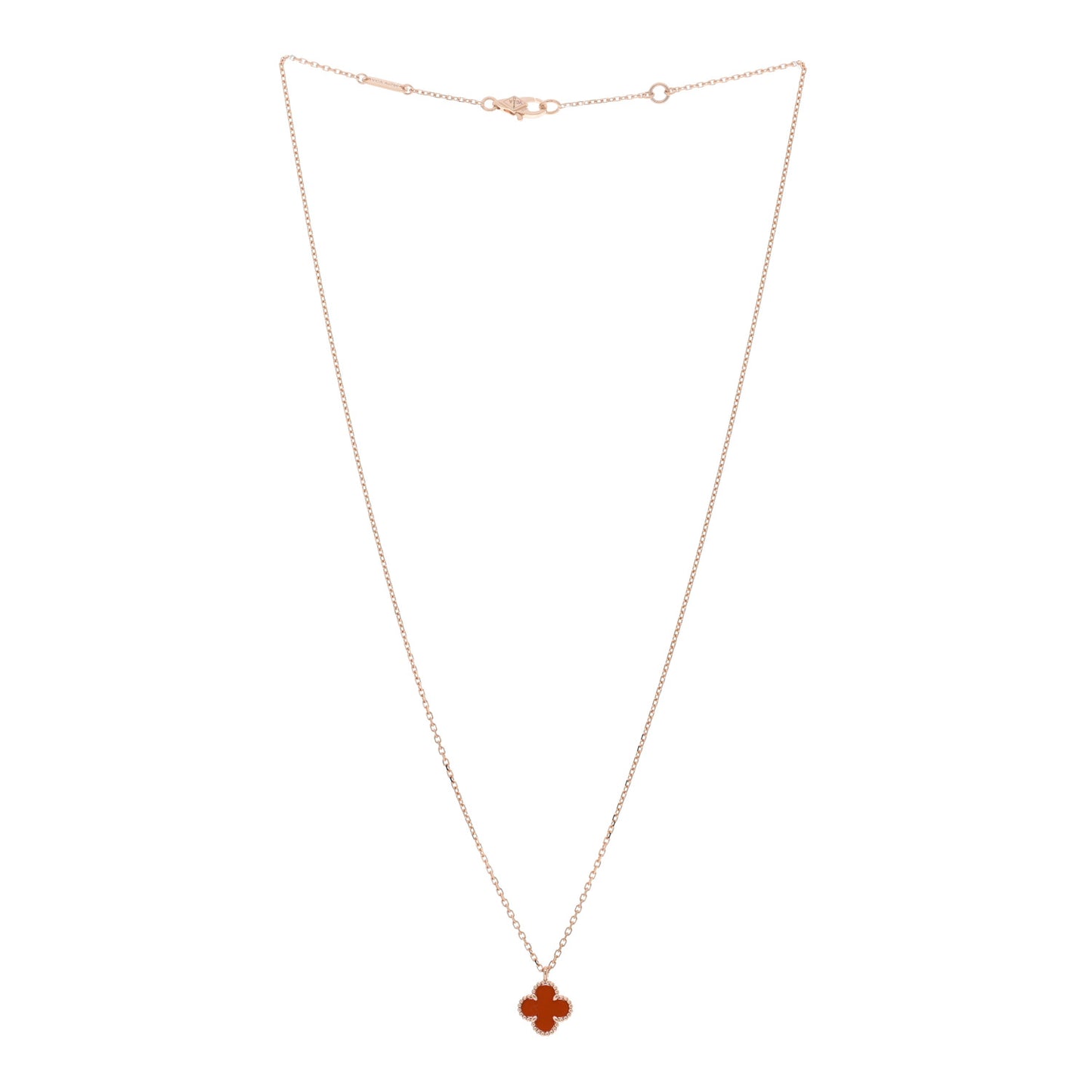 18K Rose Gold Carnelian Sweet Alhambra Pendant Necklace