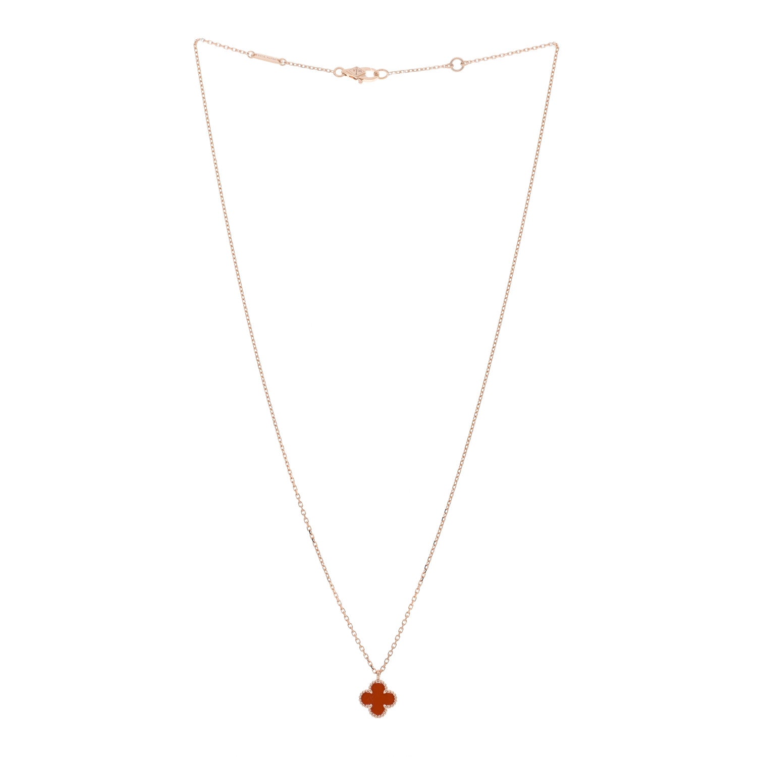 Van Cleef & Arpels 18K Rose Gold Carnelian Sweet Alhambra Pendant Necklace 3 of 6