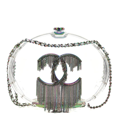 Chanel Plexiglass Iridescent Chain Fringe CC Clutch Clear 1 of 8