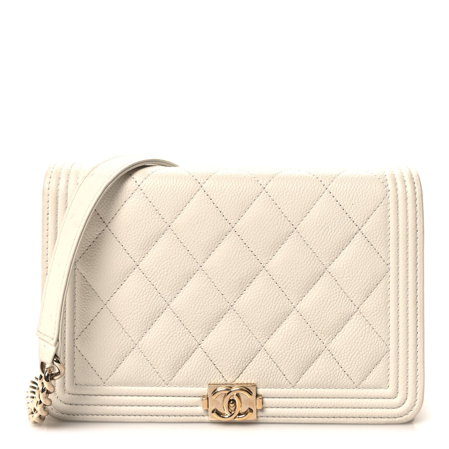 Caviar Quilted Boy Wallet On Chain WOC White