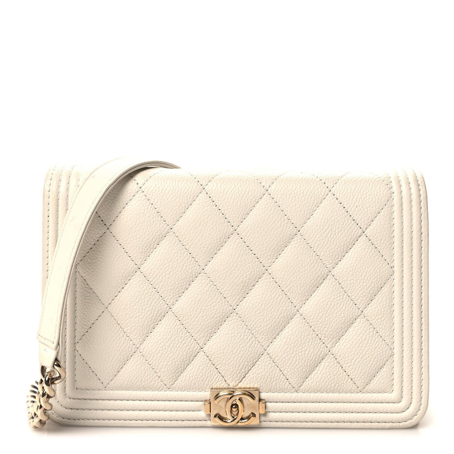 Chanel Caviar Quilted Boy Wallet On Chain WOC White 1 of 14