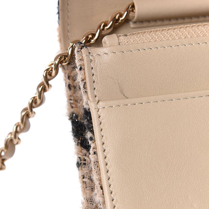 Chanel Tweed Shearling Quilted Wallet On Chain WOC and Coin Purse Beige Black 12 of 14