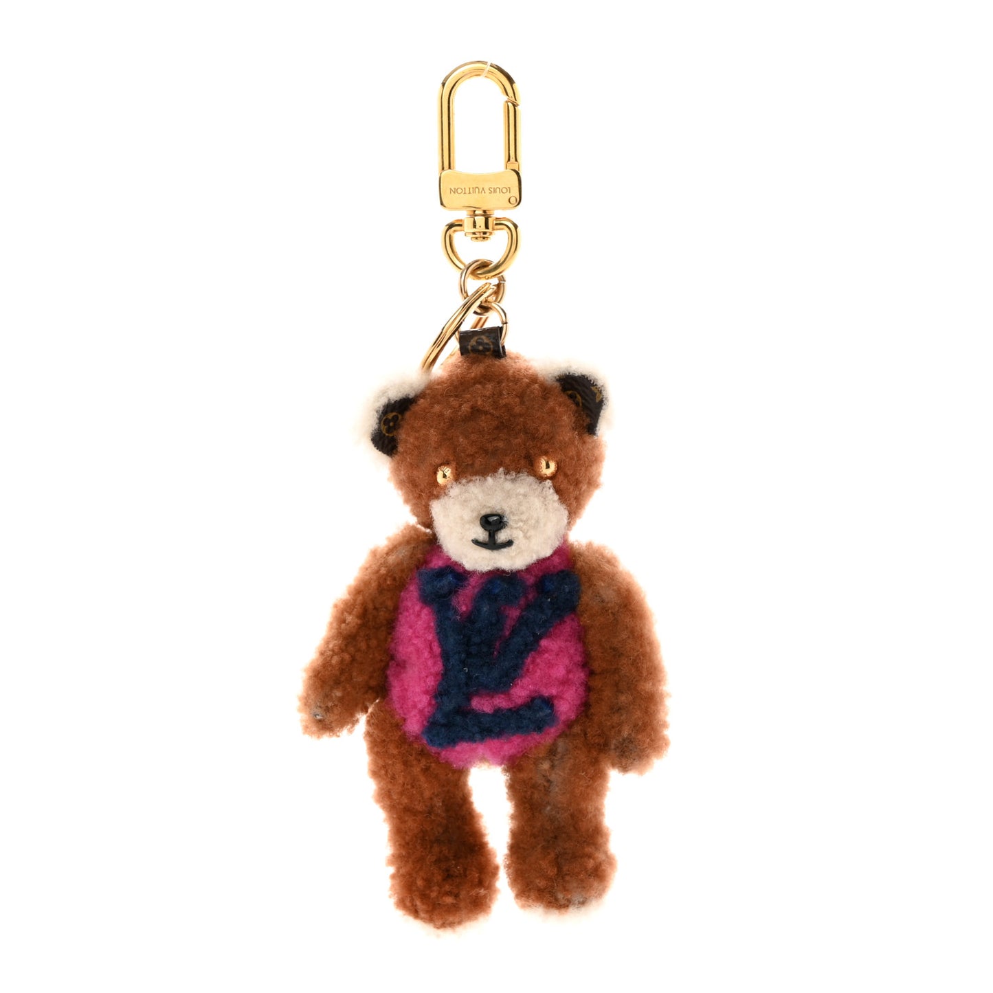 Shearling LV Teddy Bear Bag Charm Key Holder Black Pink