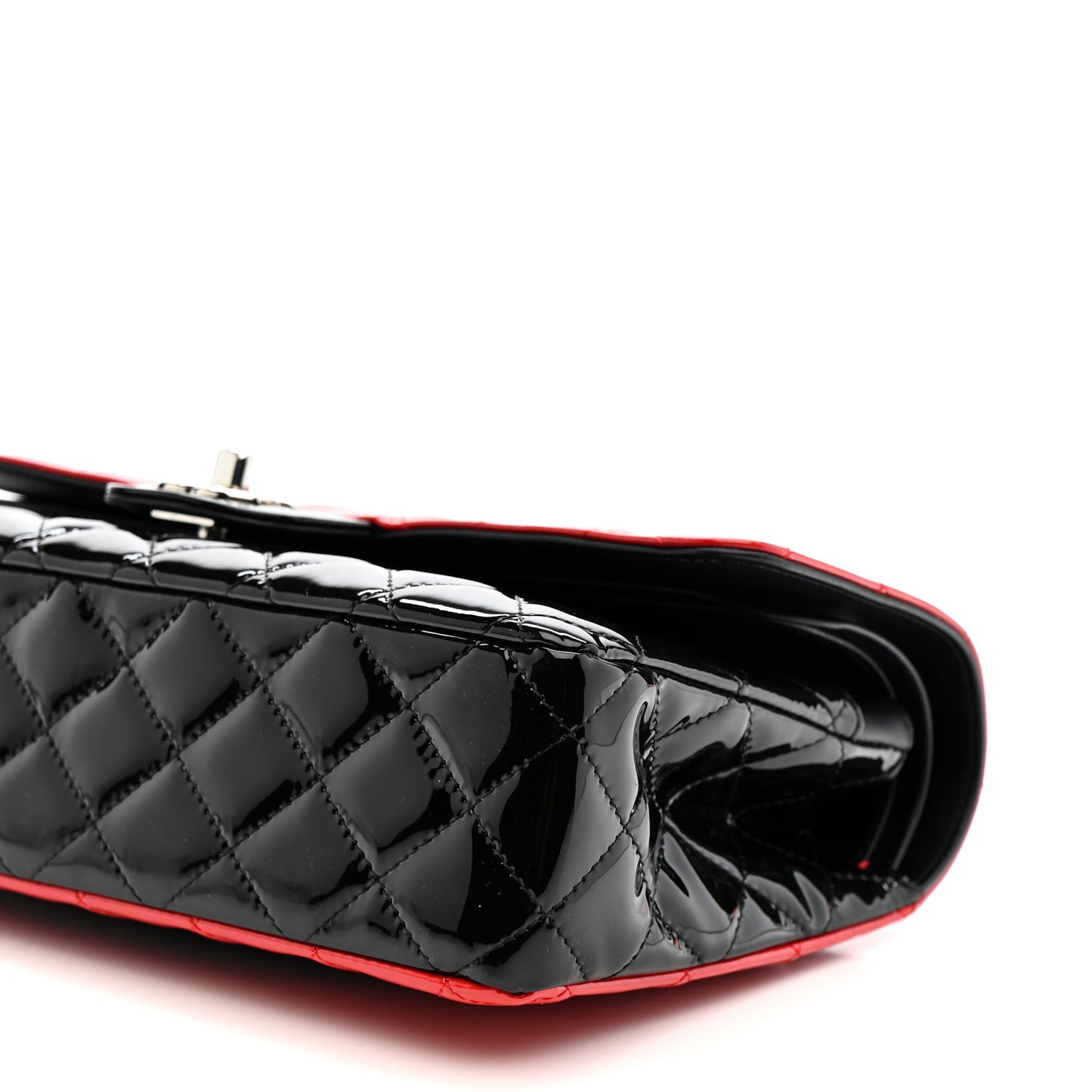 Patent Calfskin Quilted Bi-Color Medium Double Flap Black Red