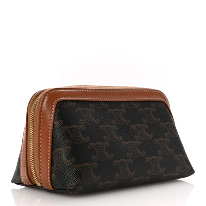 Celine Triomphe Canvas Calfskin Small Cosmetic Pouch Tan 3 of 11