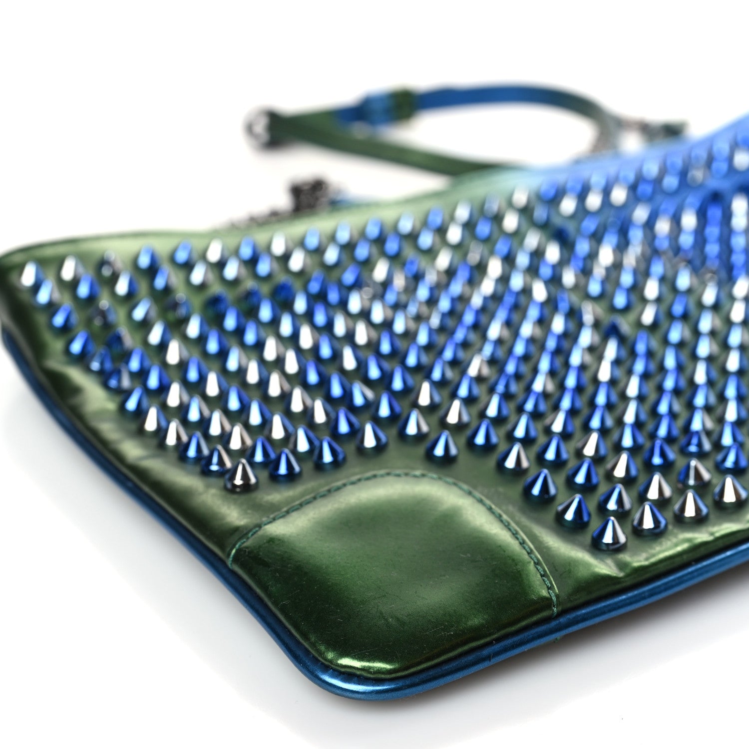 Christian Louboutin Patent Scarabe Loubiposh Spikes Chain Clutch Ocean Amazon 8 of 11