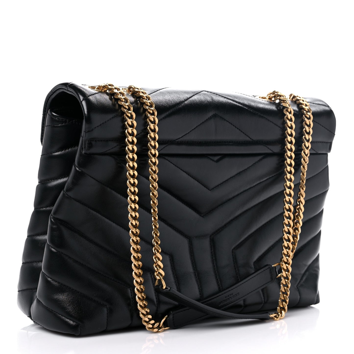 Calfskin Y Quilted Monogram Medium Loulou Chain Satchel Black