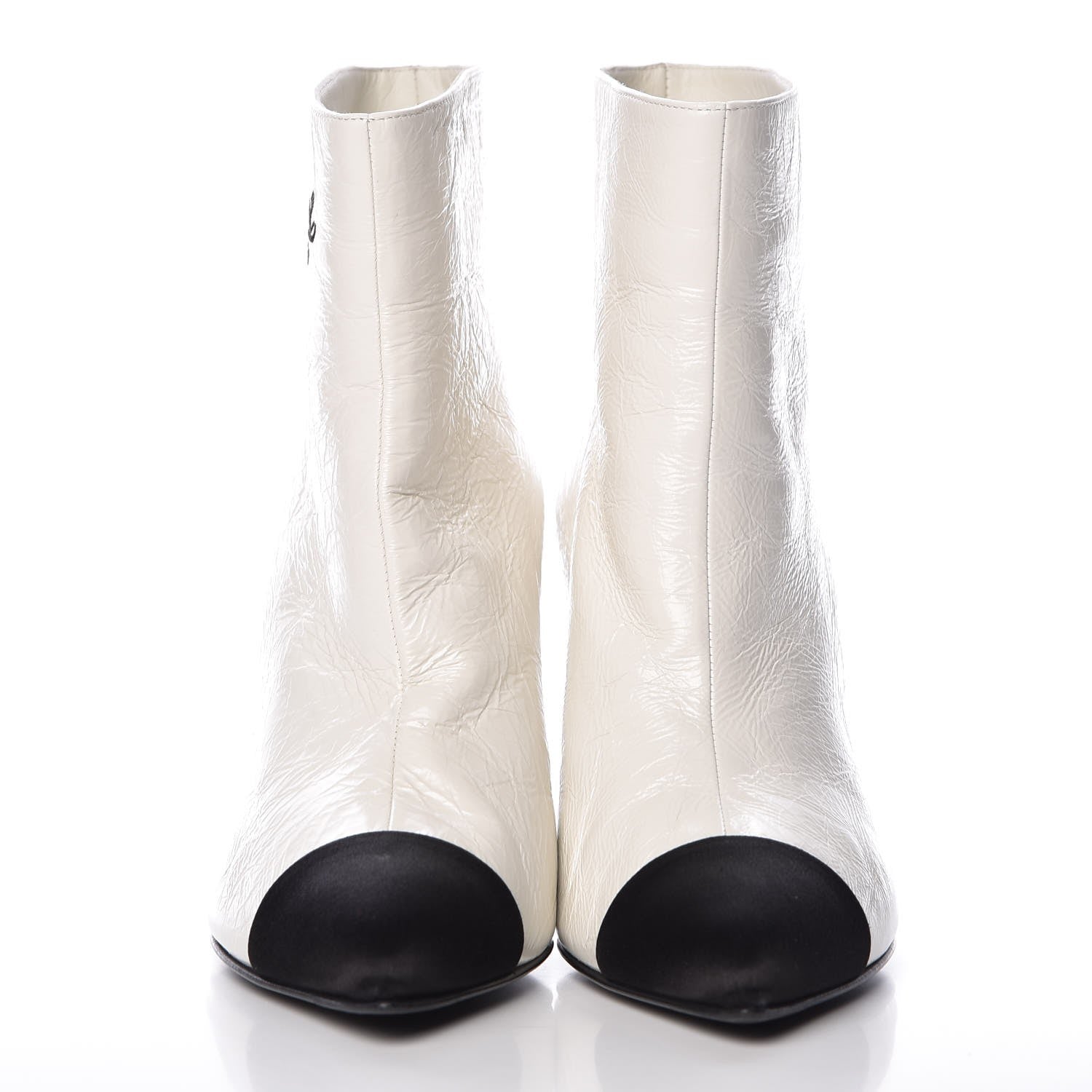 Chanel Crumpled Calfskin Satin Cap Toe Short Ankle Boots 36.5 White Black 2 of 9