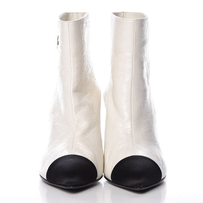 Chanel Crumpled Calfskin Satin Cap Toe Short Ankle Boots 36.5 White Black 2 of 9