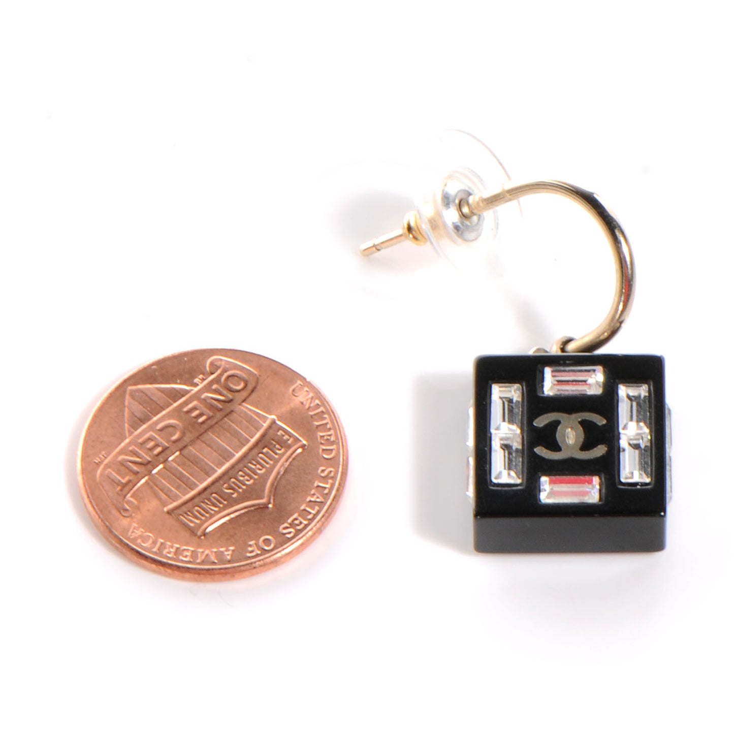 Resin Baguette Crystal Geometric Square CC Earrings Black