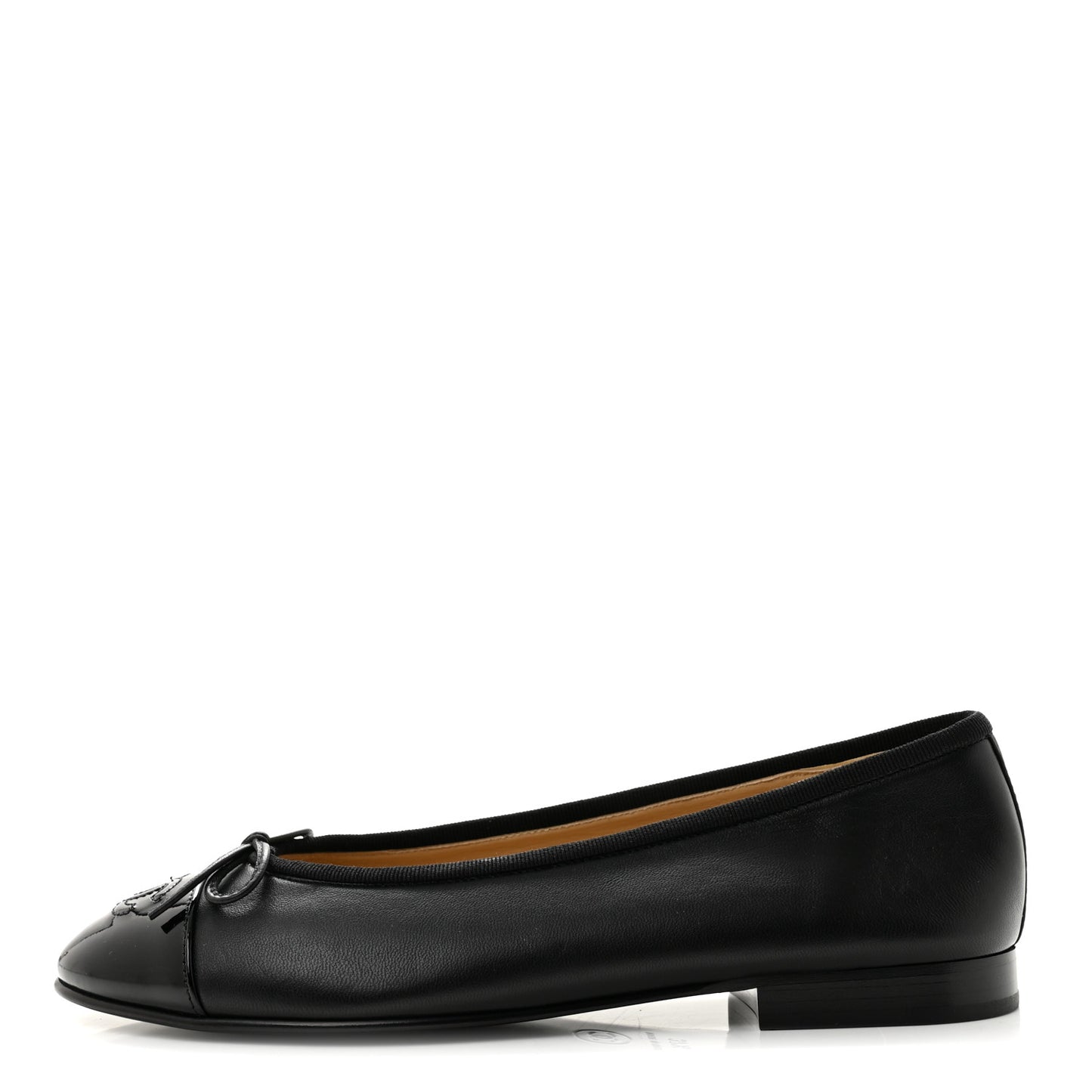 Lambskin Patent Cap Toe Ballerina Flats 37.5 Black