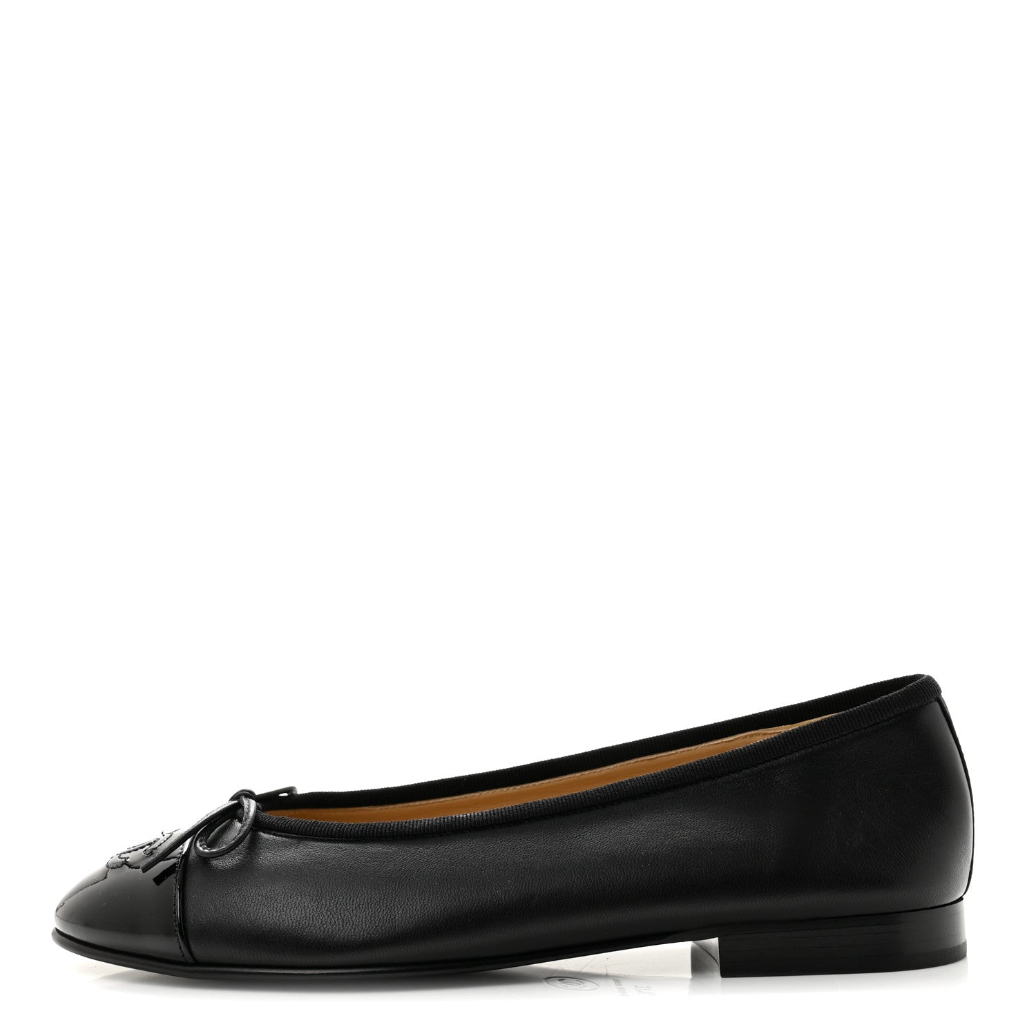 Chanel Lambskin Patent Cap Toe Ballerina Flats 37.5 Black 1 of 10