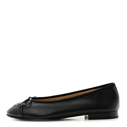 Chanel Lambskin Patent Cap Toe Ballerina Flats 37.5 Black 1 of 10