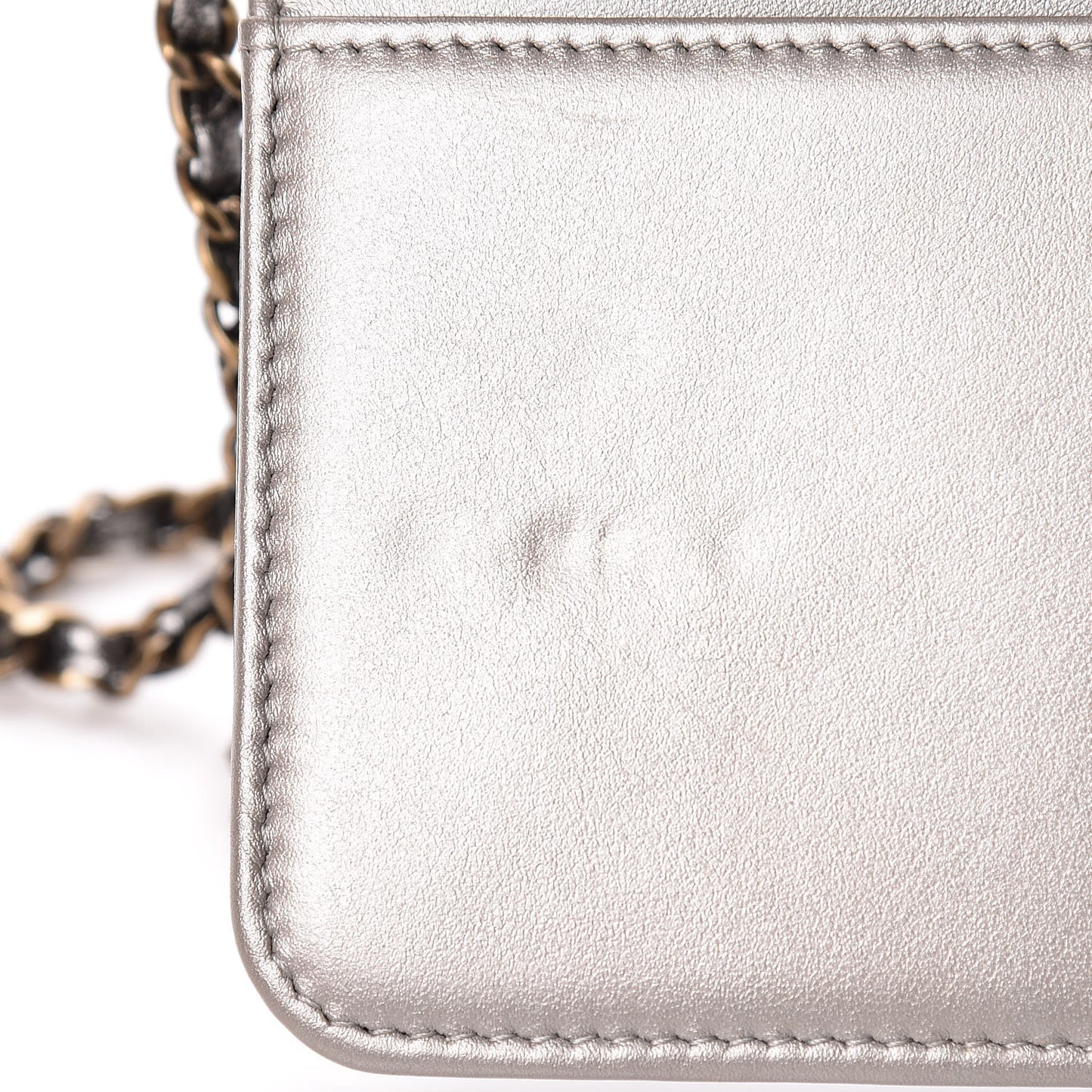 Cracked Metallic Calfskin Quilted Boy Wallet On Chain WOC Dark Silver