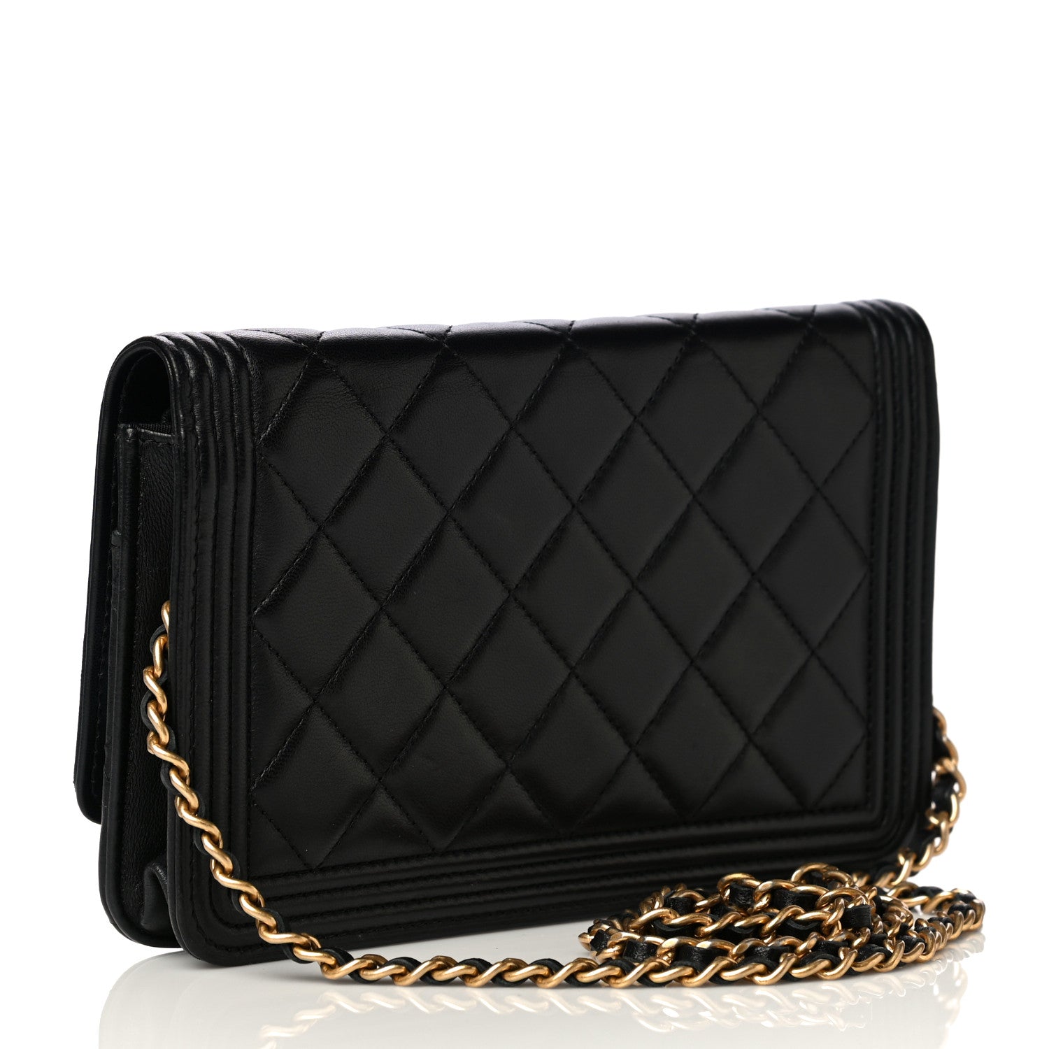 Chanel Lambskin Quilted Boy Wallet On Chain WOC Black 3 of 10