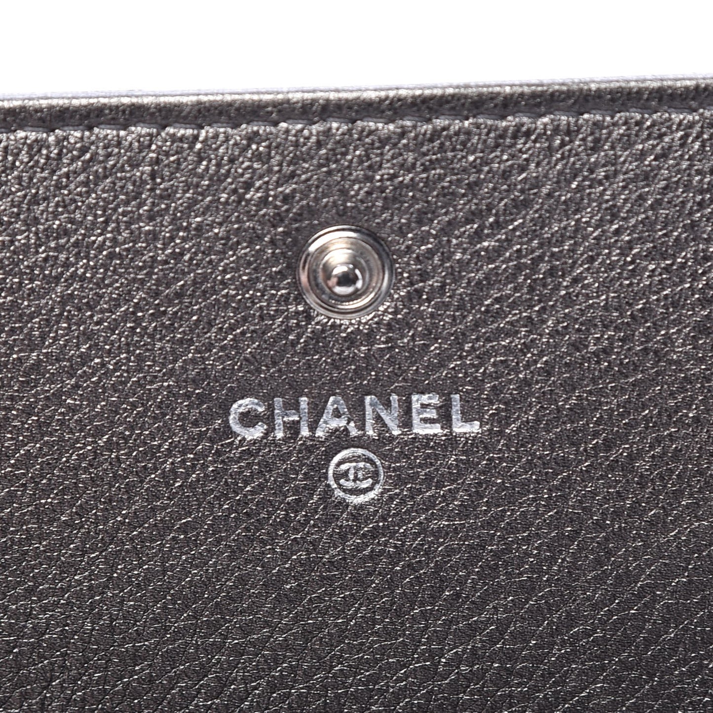 Calfskin Quilted Diamond CC Large Gusset Flap Wallet Dark Silver