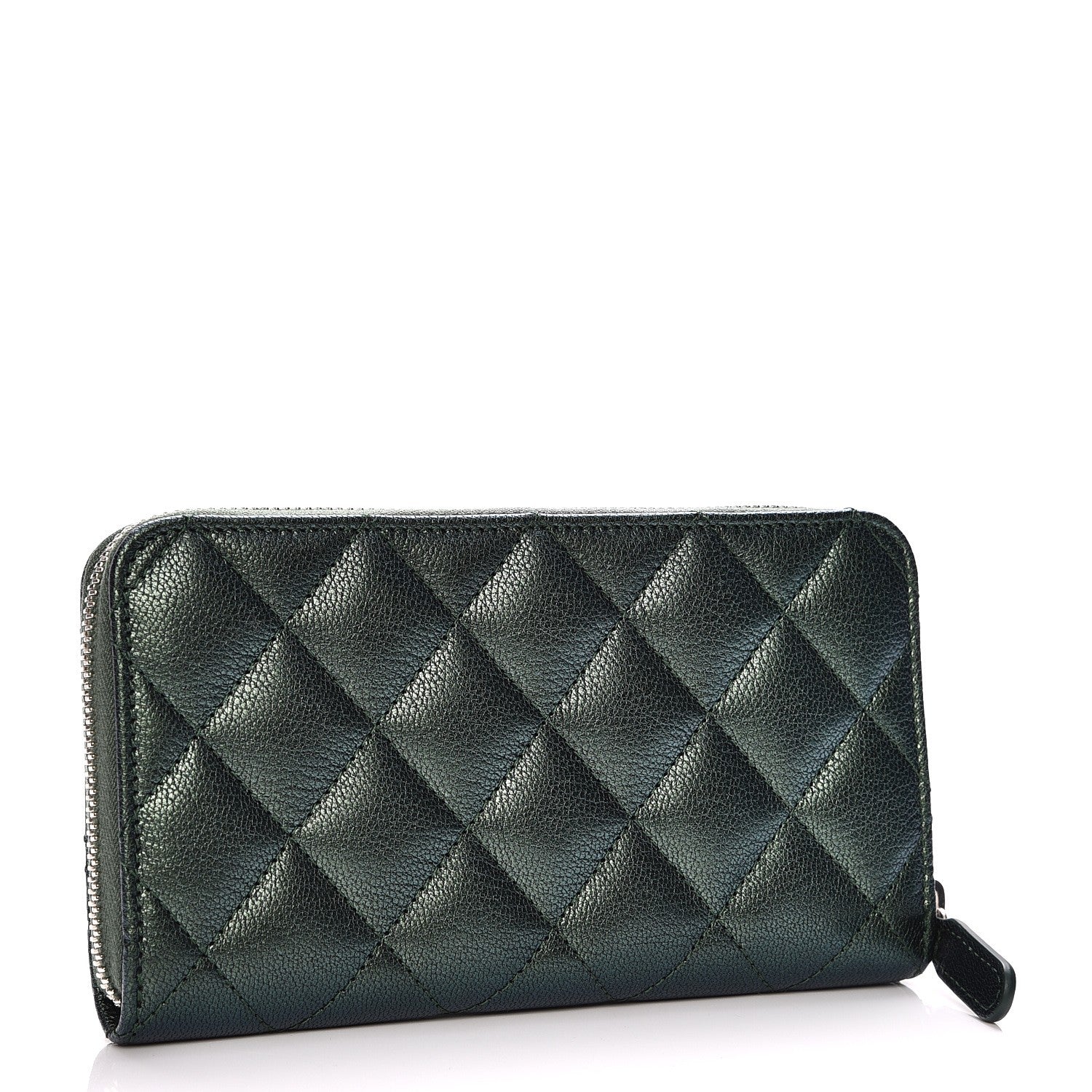 Chanel Iridescent Goatskin Quilted Small Zip Around Wallet Green 3 of 9