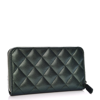 Chanel Iridescent Goatskin Quilted Small Zip Around Wallet Green 3 of 9