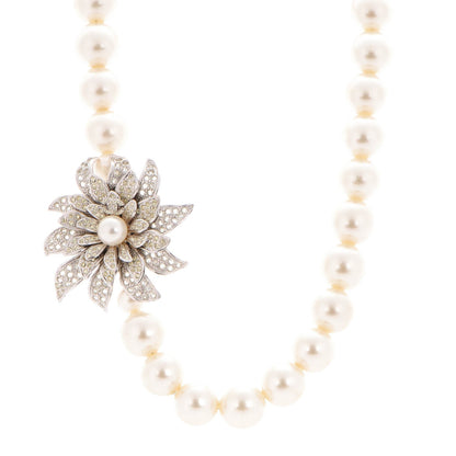 Chanel Crystal Pearl Flower CC Necklace Silver 1 of 4