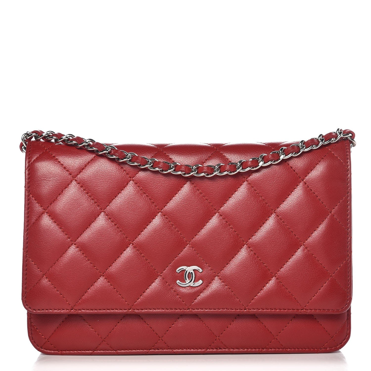 Chanel Lambskin Quilted Wallet On Chain WOC Red 1 of 11