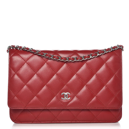 Chanel Lambskin Quilted Wallet On Chain WOC Red 1 of 11