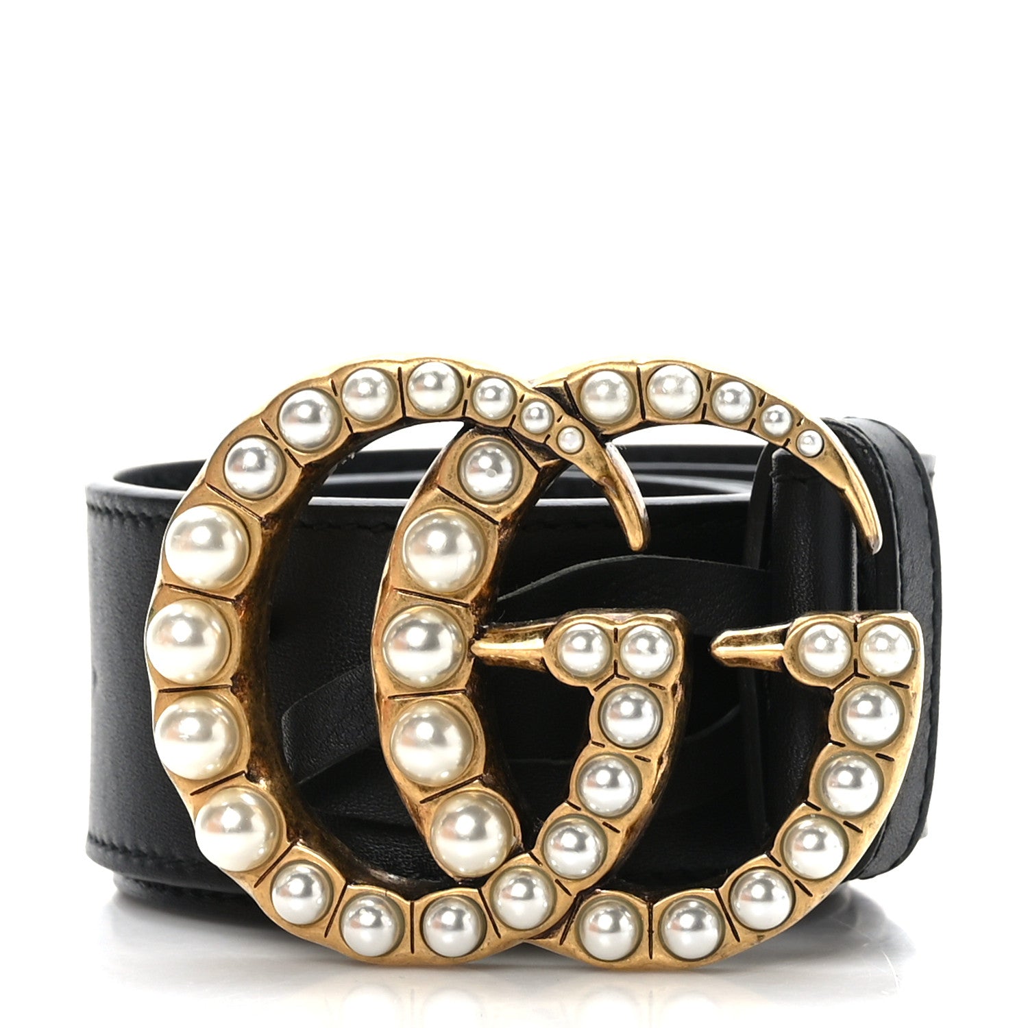 Gucci Moon Calfskin Pearl Double G 40mm Belt 85 34 Black Cream 1 of 6