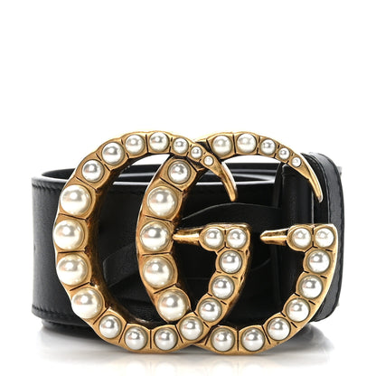 Gucci Moon Calfskin Pearl Double G 40mm Belt 85 34 Black Cream 1 of 6