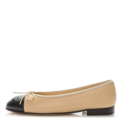 Chanel Lambskin Cap Toe Ballerina Flats 35.5 Beige Black 1 of 9