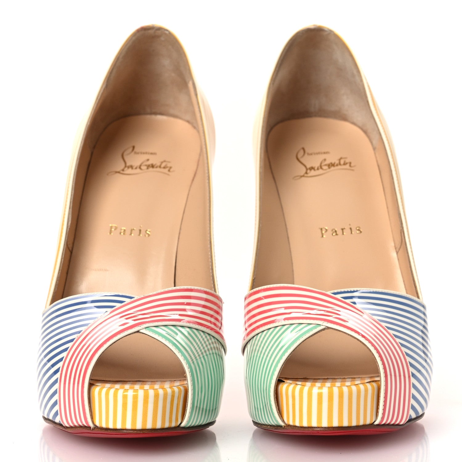 Christian Louboutin Patent Stripes Marine Alta 120 Pumps 38.5 Multicolor 3 of 10