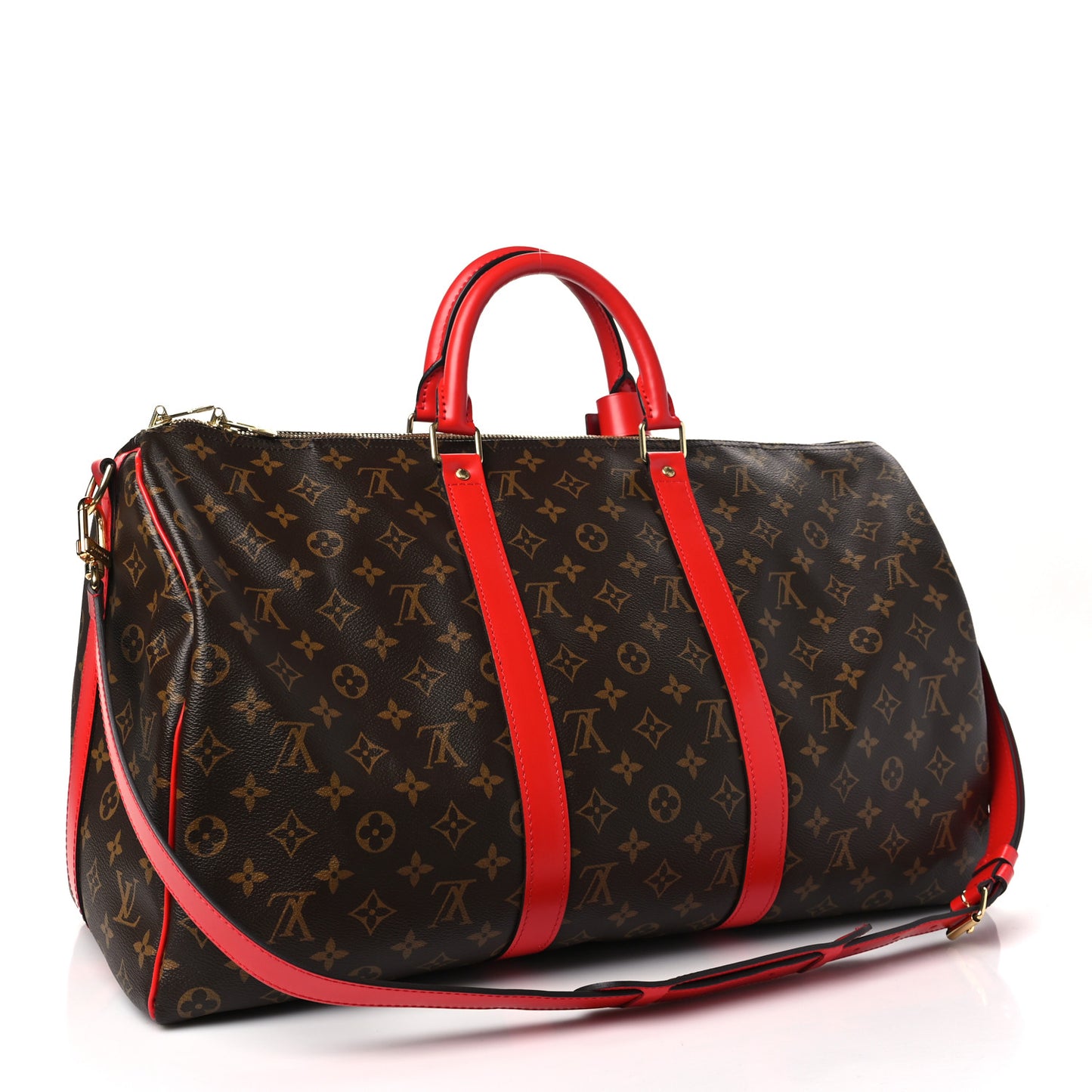 Calfskin Monogram Keepall Bandouliere 50 Coquelicot