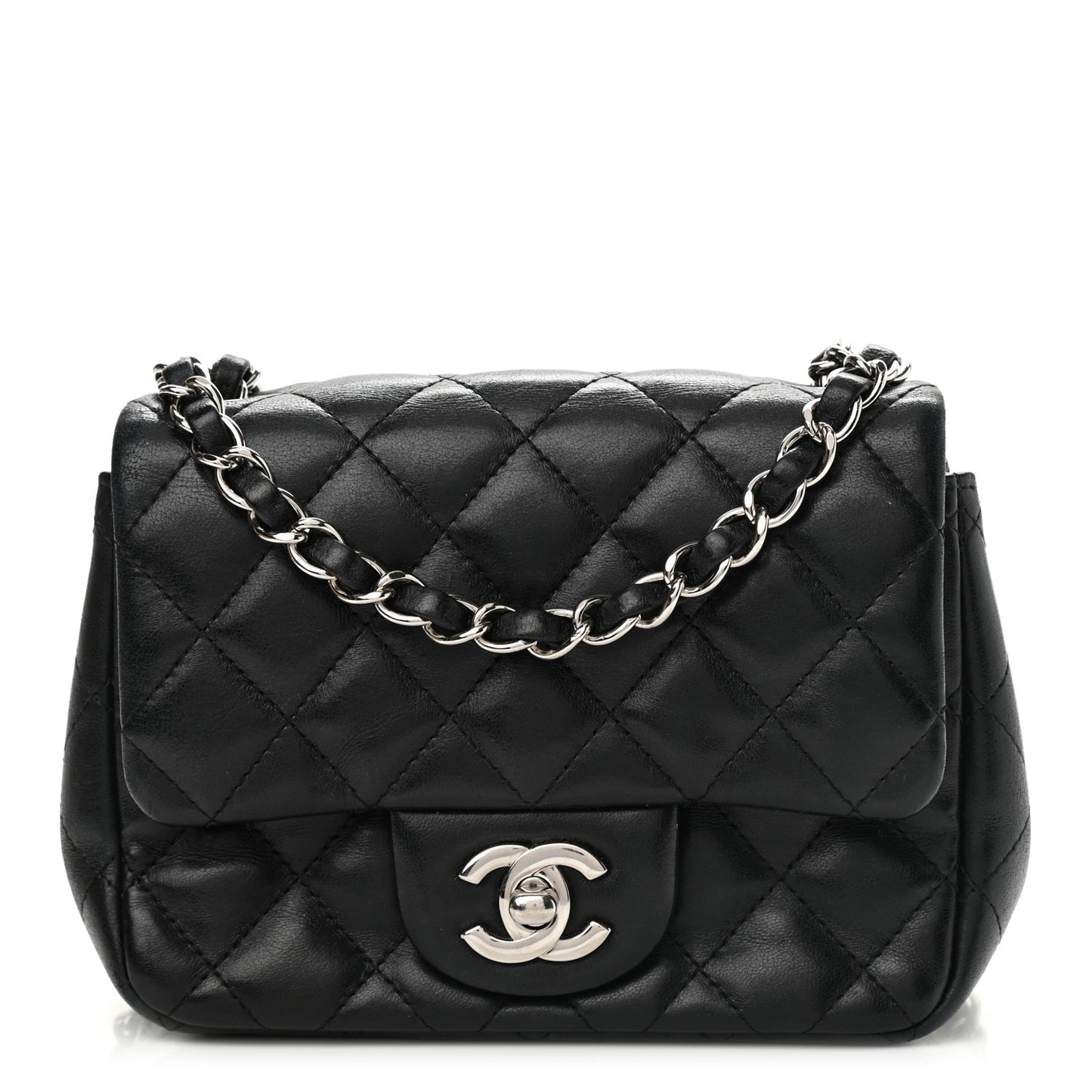 Lambskin Quilted Mini Square Flap Black