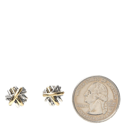 David Yurman Sterling Silver 18K Yellow Gold Crossover Stud Earrings 2 of 3