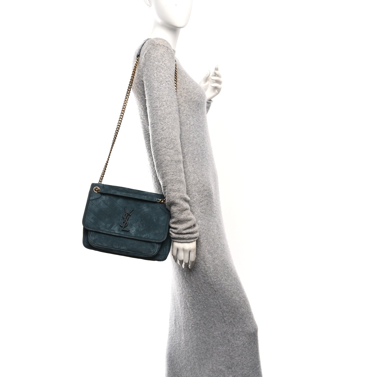 Saint Laurent Suede Monogram Medium Niki Chain Satchel Green 2 of 10